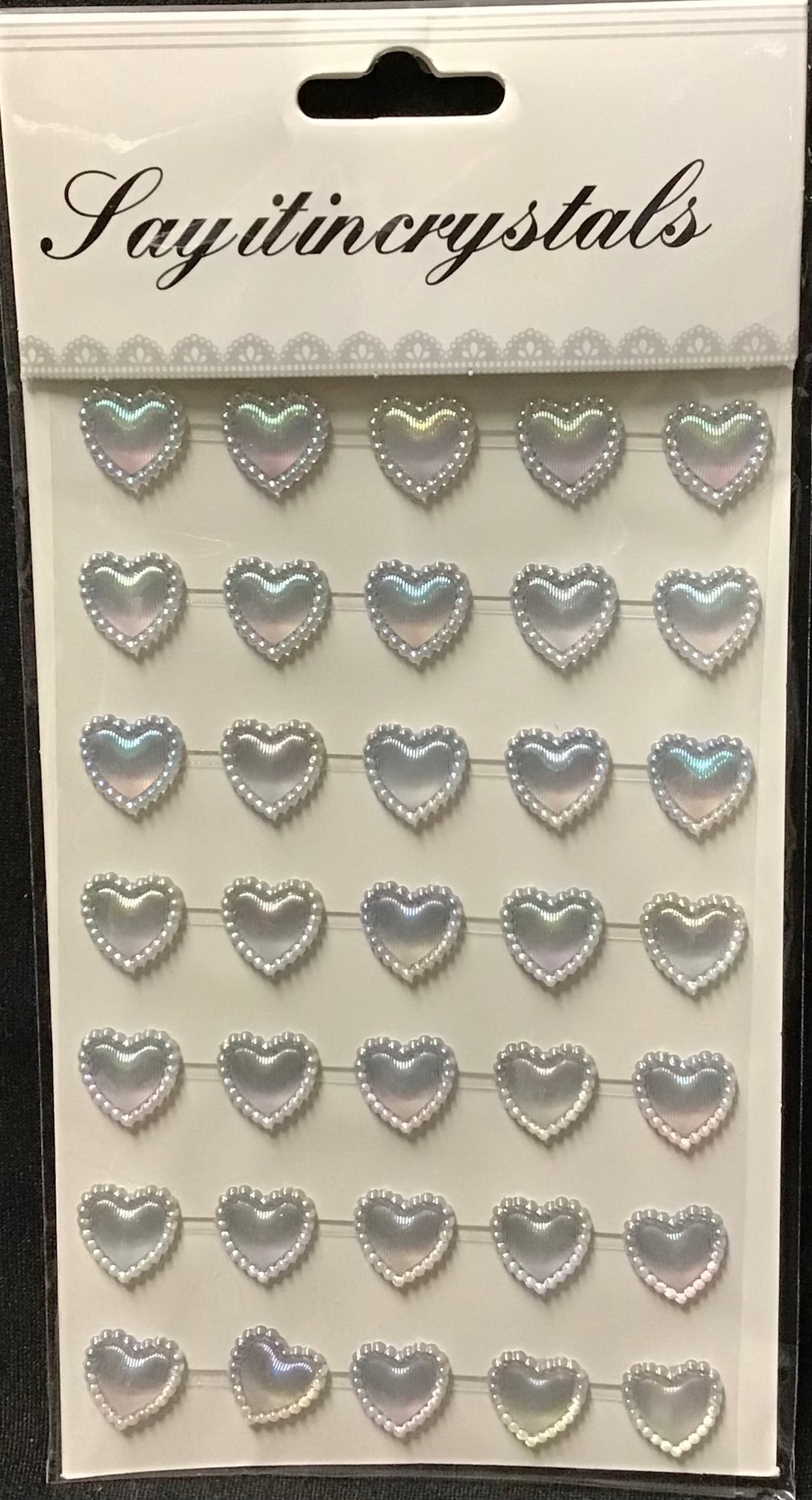 Rhinestones Pearl Iridescent Hearts -  35pc