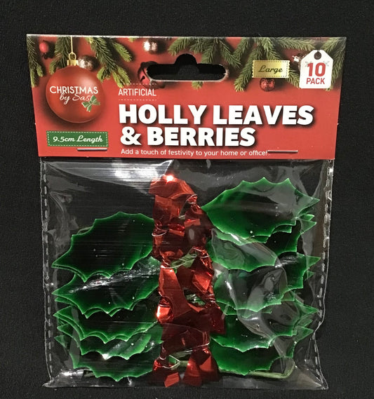 Christmas Holly Leaves & Berries - 10 Pack