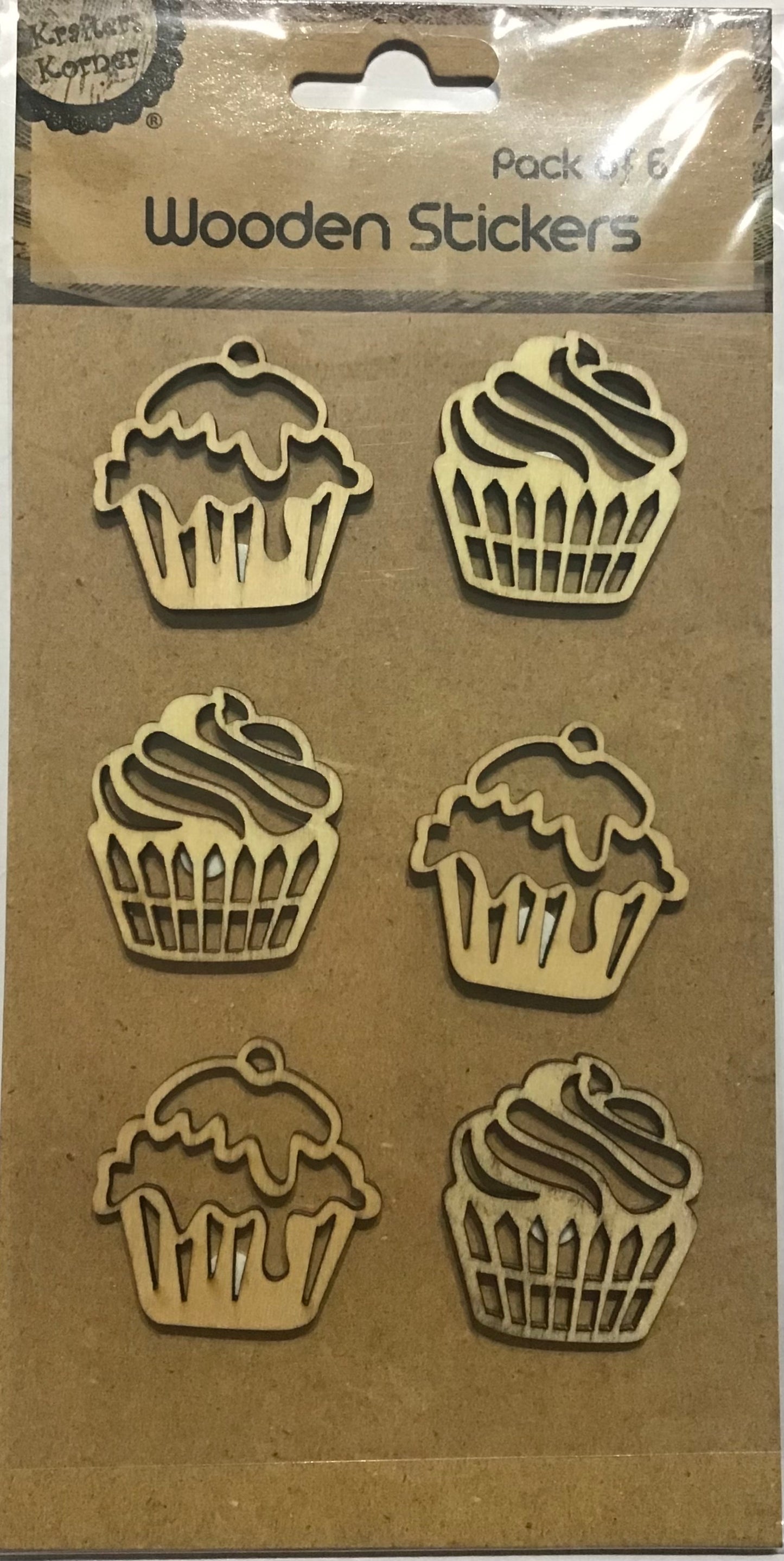 Wooden Stickers - Cupcakes - 6 pk