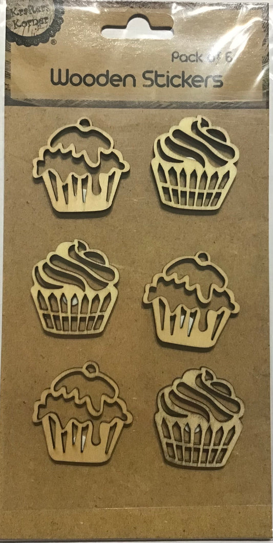Wooden Stickers - Cupcakes - 6 pk