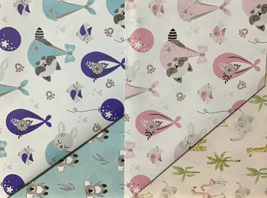 Koala Collection Wrap D/S - 2x Sheets -4 Designs -Baby Boy & Girl - 69x49cm