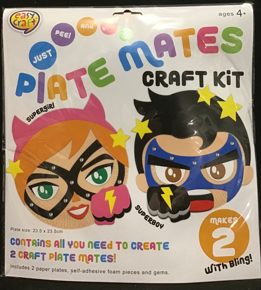 Plate Mates Craft Kit - Just Peel and Stick - Super Girl/Boy Theme - Makes 2
