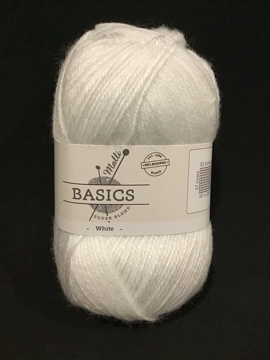 Malli Basics Super Blend Knitting Yarn - 8/4 Ply - White - 100g - 100% Acrylic