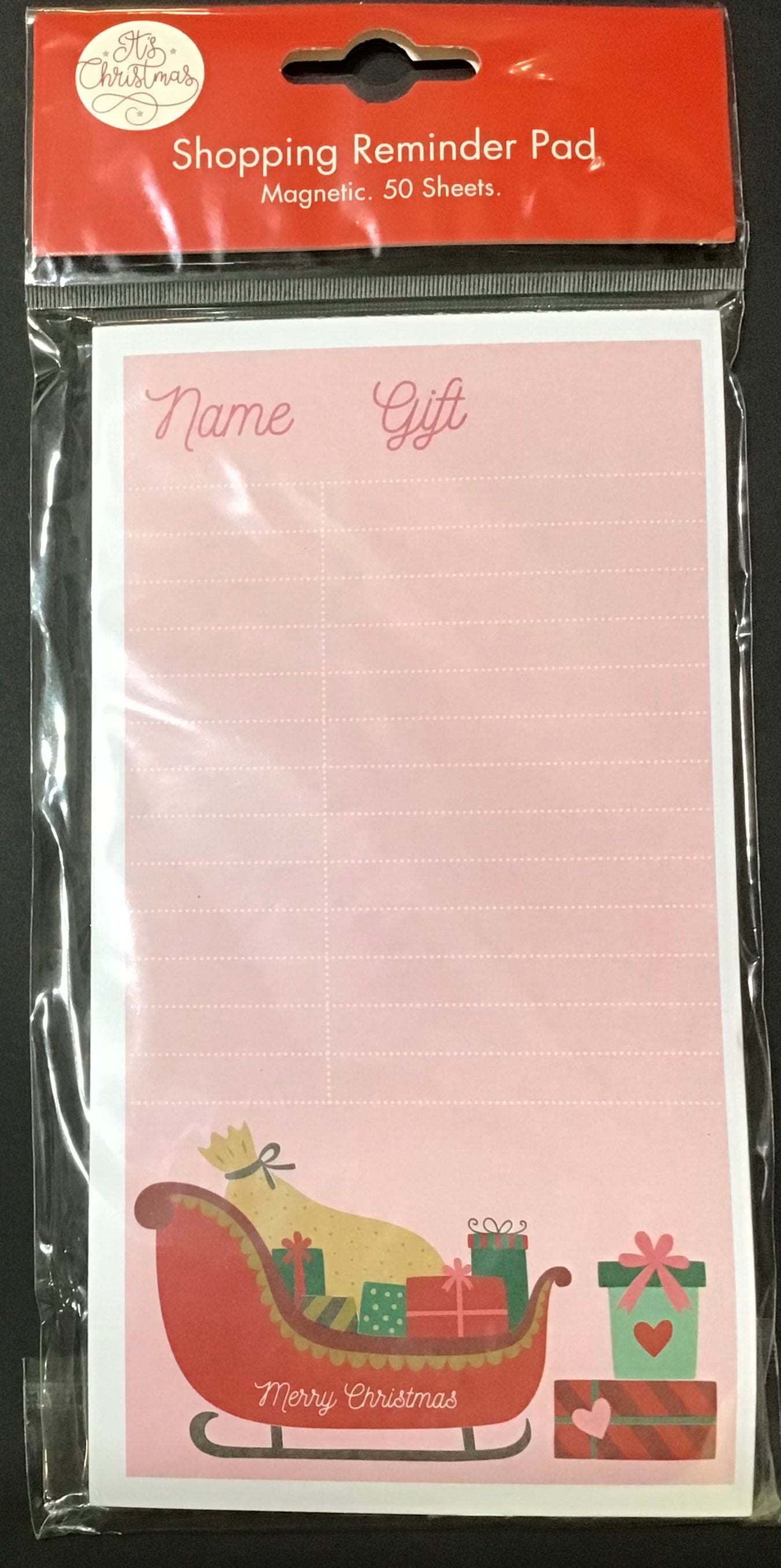 It’s Christmas - Magnetic Shopping Reminder Pad - Sleigh and Gifts - 50 Sheets