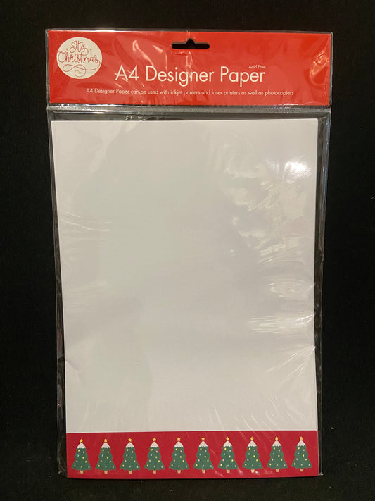 Christmas A4 Designer Paper - Red trim with Christmas Trees - 25 Sheets