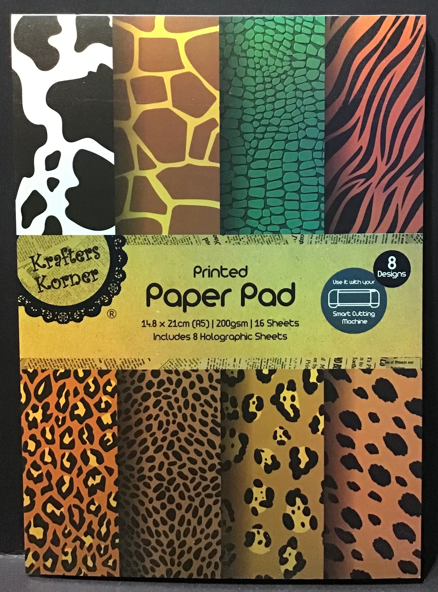 Animal Skin Print + Holographic Scrapbooking Paper - Design #2 - 16 sheets - 21x14.8cm