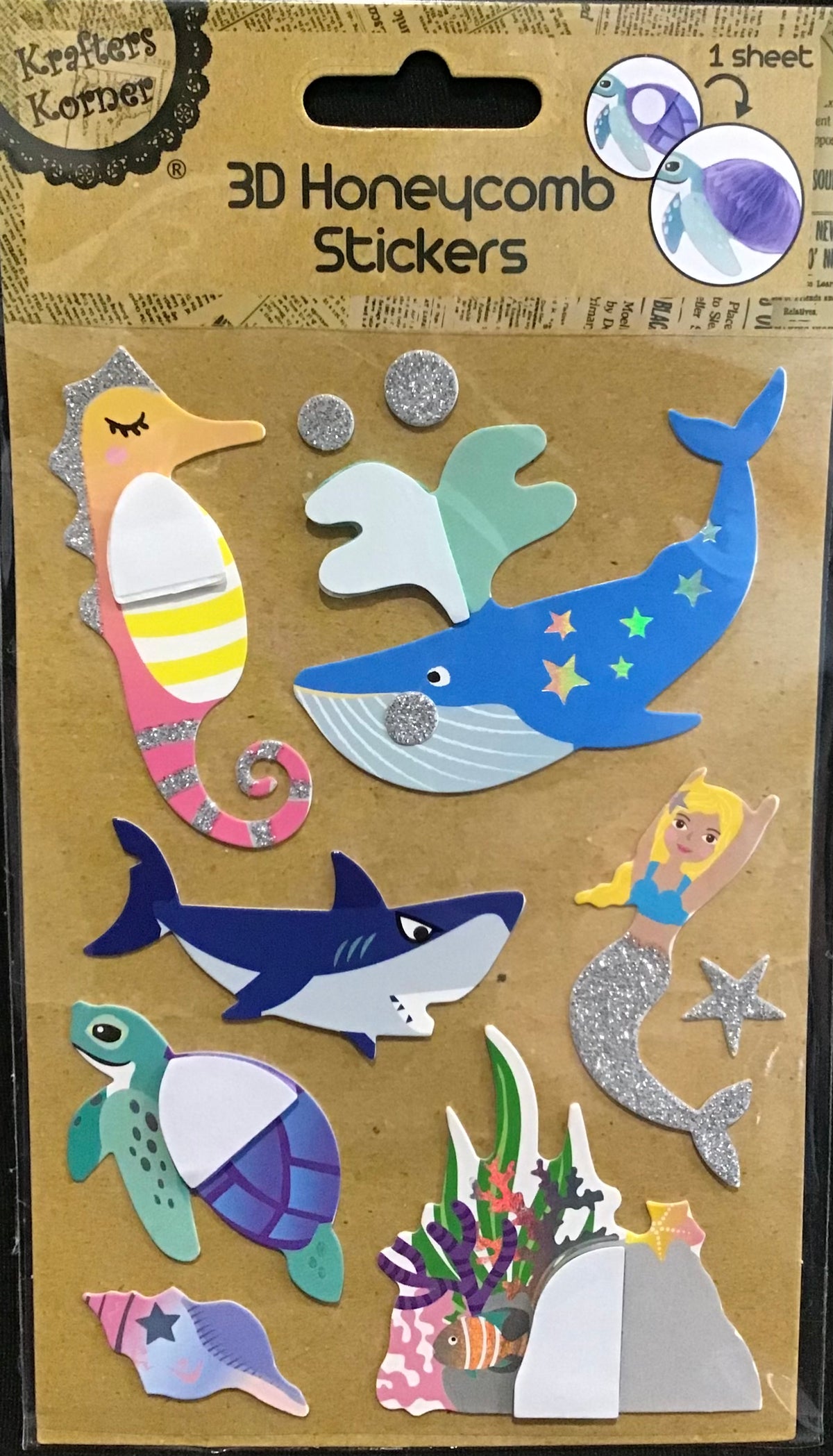 3D Honeycomb Stickers - Mermaid and Sea Theme - 10pc