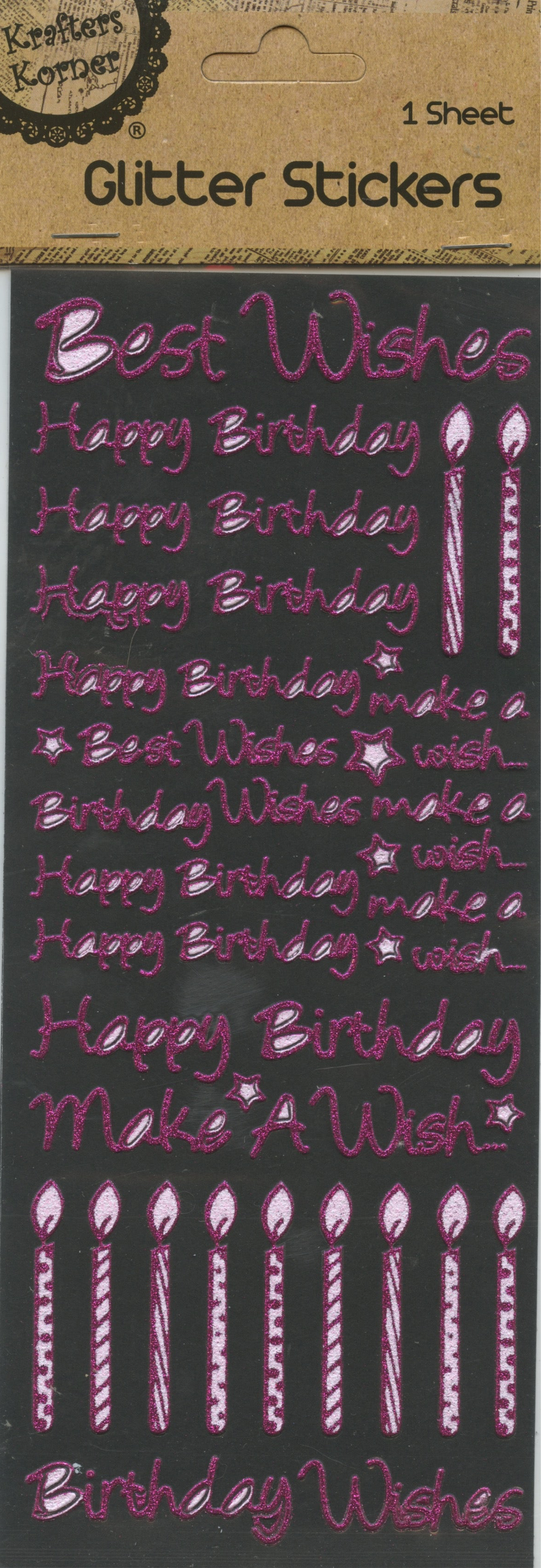 Glitter Stickers - Happy Birthday - Hot Pink - 1 sheet