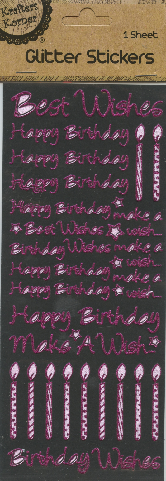 Glitter Stickers - Happy Birthday - Hot Pink - 1 sheet