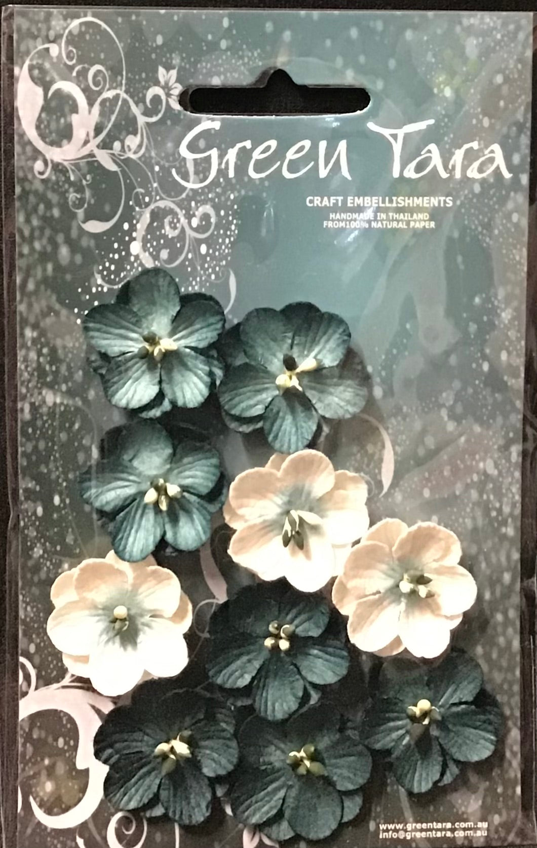 Cherry Blossom Flower - Teal/White - 25mm - 10pk