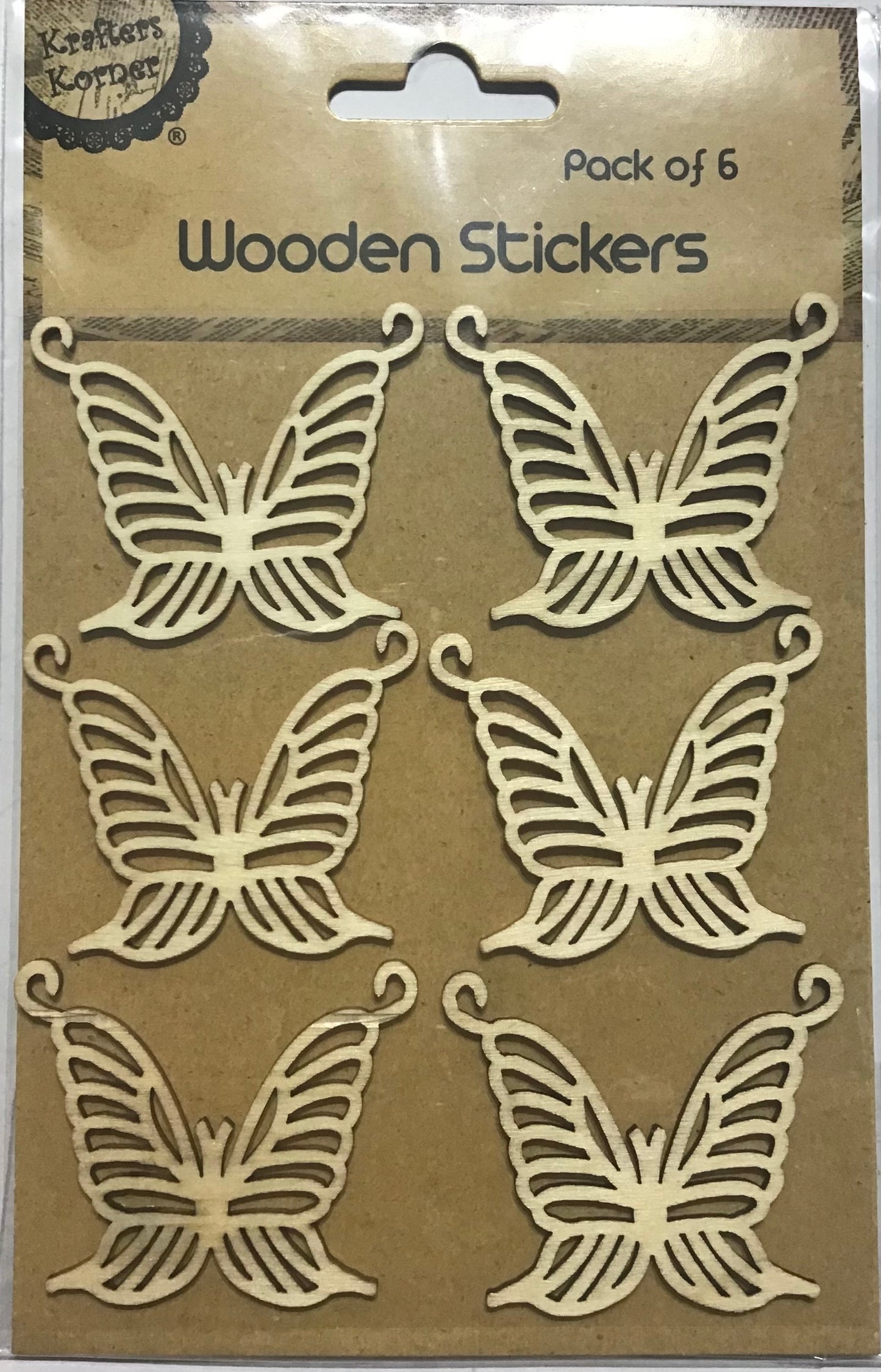 Wooden Stickers - Butterflies with Stripes - Pack of 6