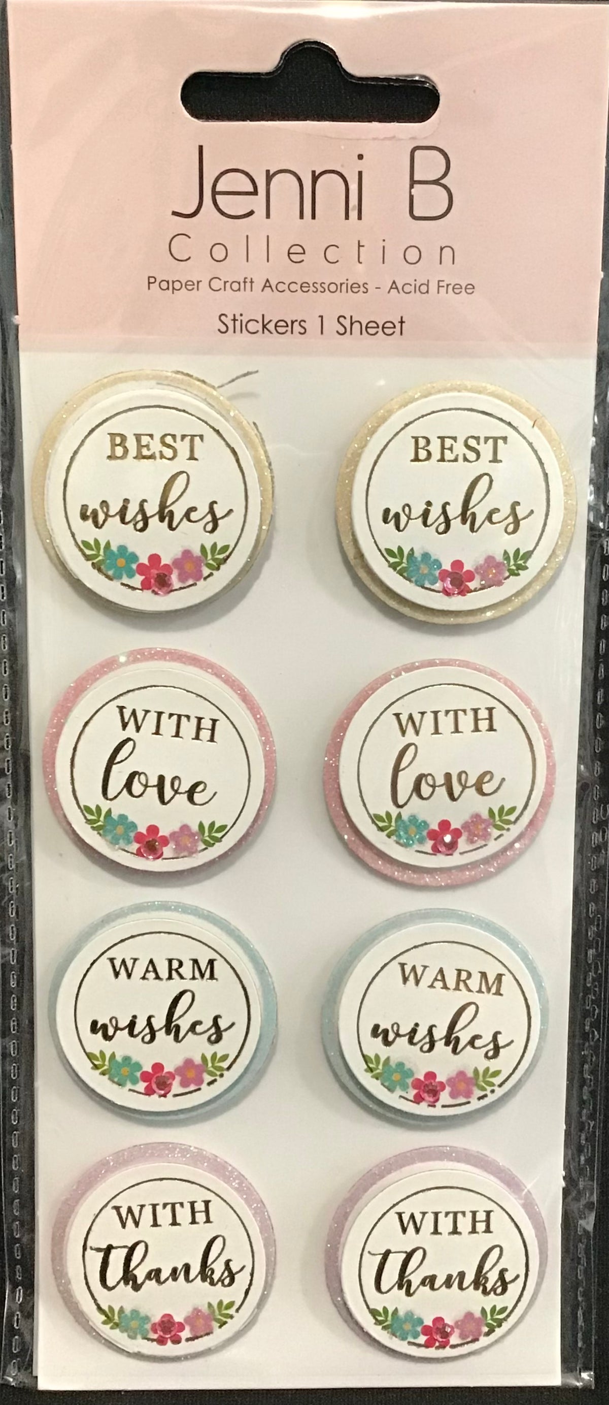 Jenni B Stickers - Best Wishes Sparklet - 8pc - 1 sheet