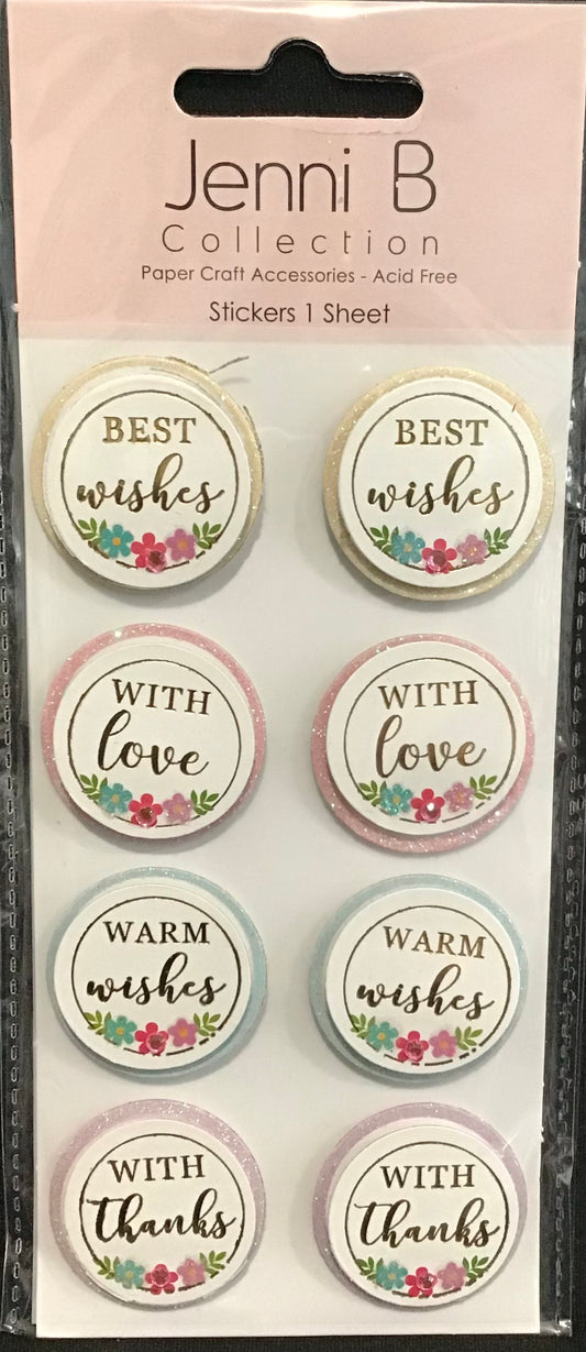 Jenni B Stickers - Best Wishes Sparklet - 8pc - 1 sheet