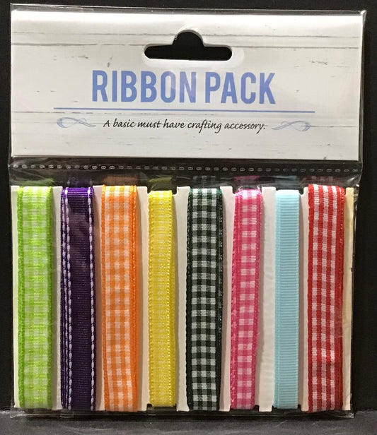 Ribbon Pack - Gingham/Stitched/Plain - 8 Colours - Approx 1m each colour