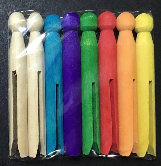 Wooden Dolly Pegs - Assorted Colours  - 8 pk