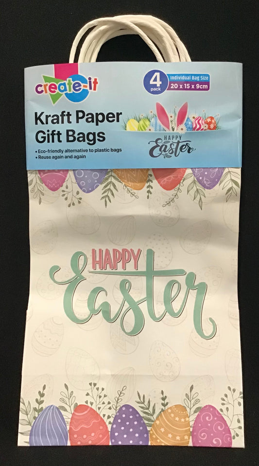 Gift Bags - Happy Easter with Egg trim - 4pk - 20x15x9cm