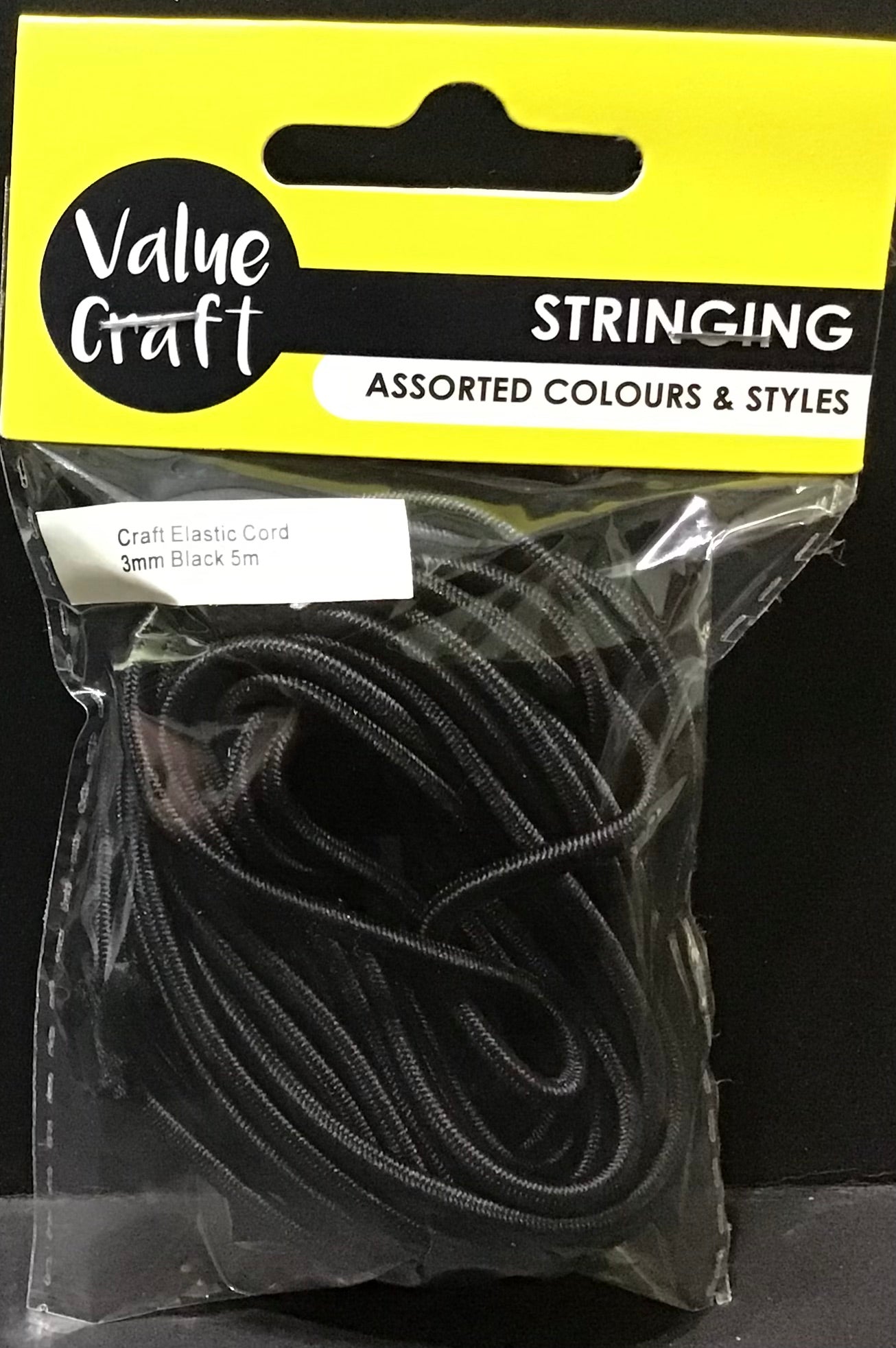 Craft Elastic Cord - Black - 3mm x 5m