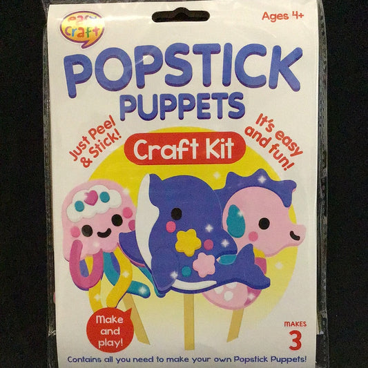 Popstick Puppets Craft Kit - Jellyfish/Dolphin/Seahorse - Peel and Stick - 3 pk