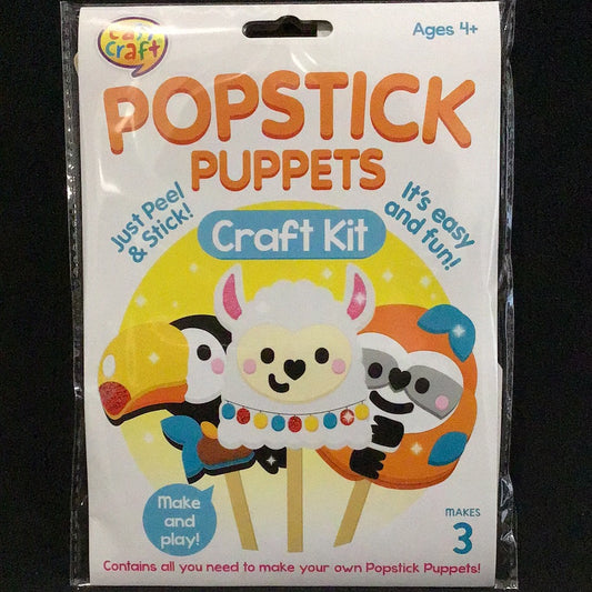 Popstick Puppets Craft Kit - Toucan/Lamb/Sloth - Peel and Stick - 3 pk