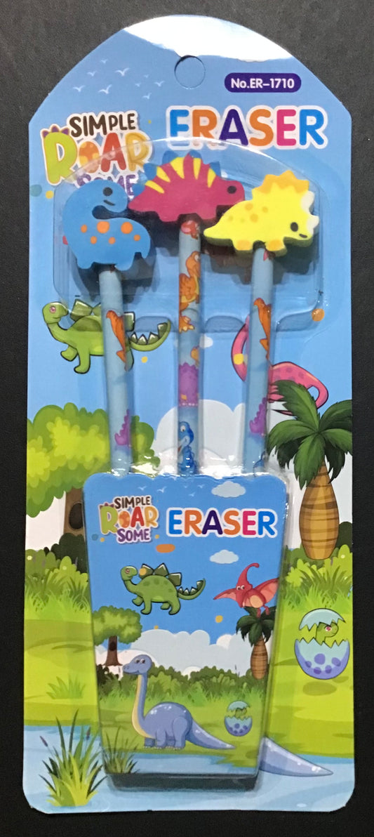 Dinosaur Themed Pencil and Eraser Set - 3 pk - #1