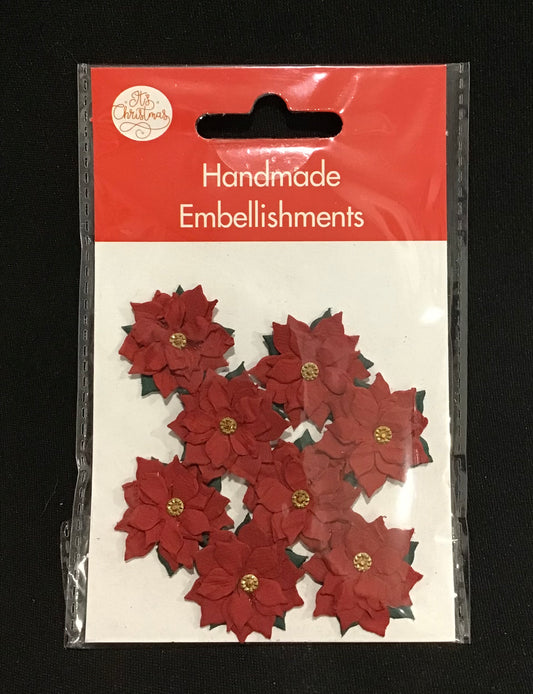 Christmas Poinsettia with Gold Gem centre - Approx 2.5cm - 9 pack