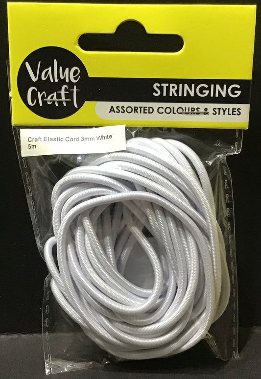Craft Elastic Cord - White - 3mm x 5m