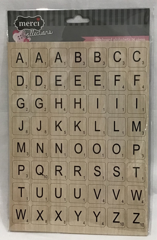 Chipboard Alphabets - 1 sheet - 56 Pcs - Light Brown Wood