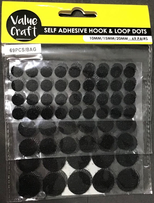 Hook and Loop- Adhesive Dots - 69 pairs - 10, 15 & 20mm