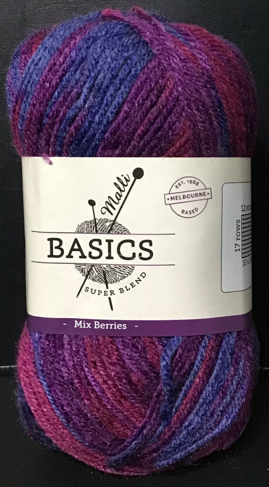 Malli Super Blend Knitting Yarn - 8 Ply -Mix Berries -100g -100% Acrylic