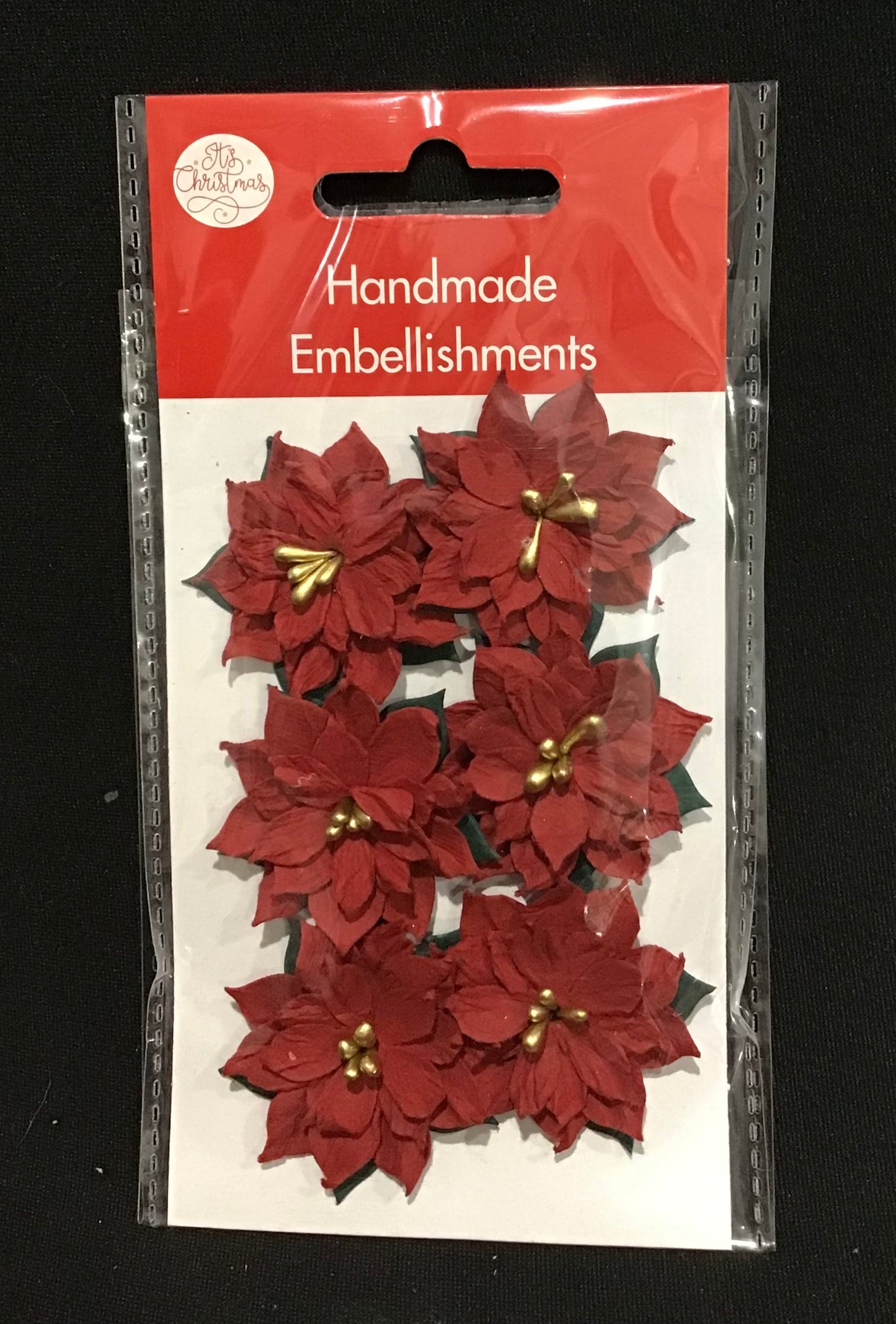 Christmas Poinsettia Red with Gold Centre - 4cm - 6 pack