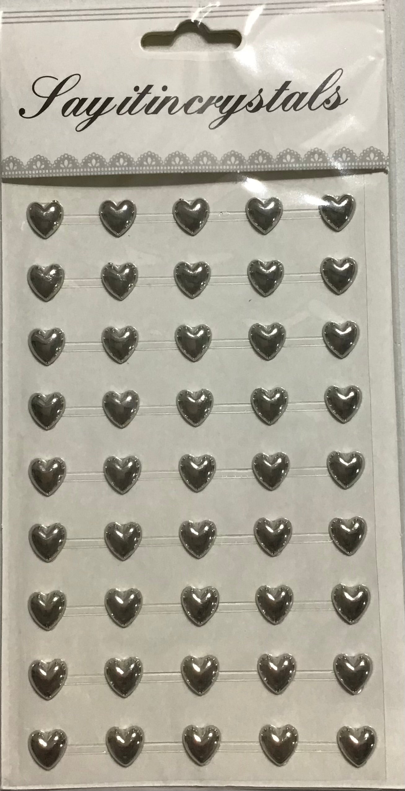 Heart Rhinestones - Silver - 1x Sheet
