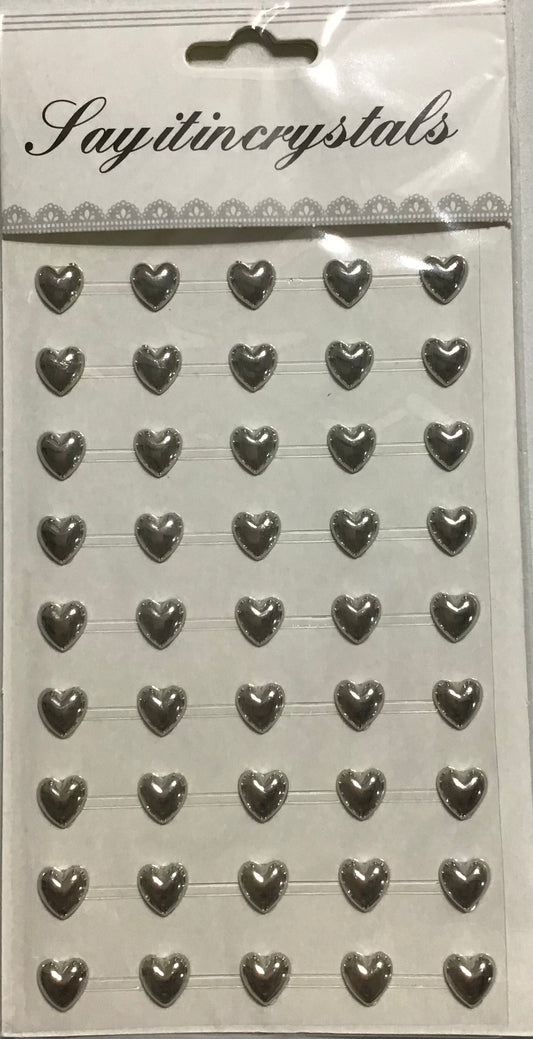 Heart Rhinestones - Silver - 1x Sheet