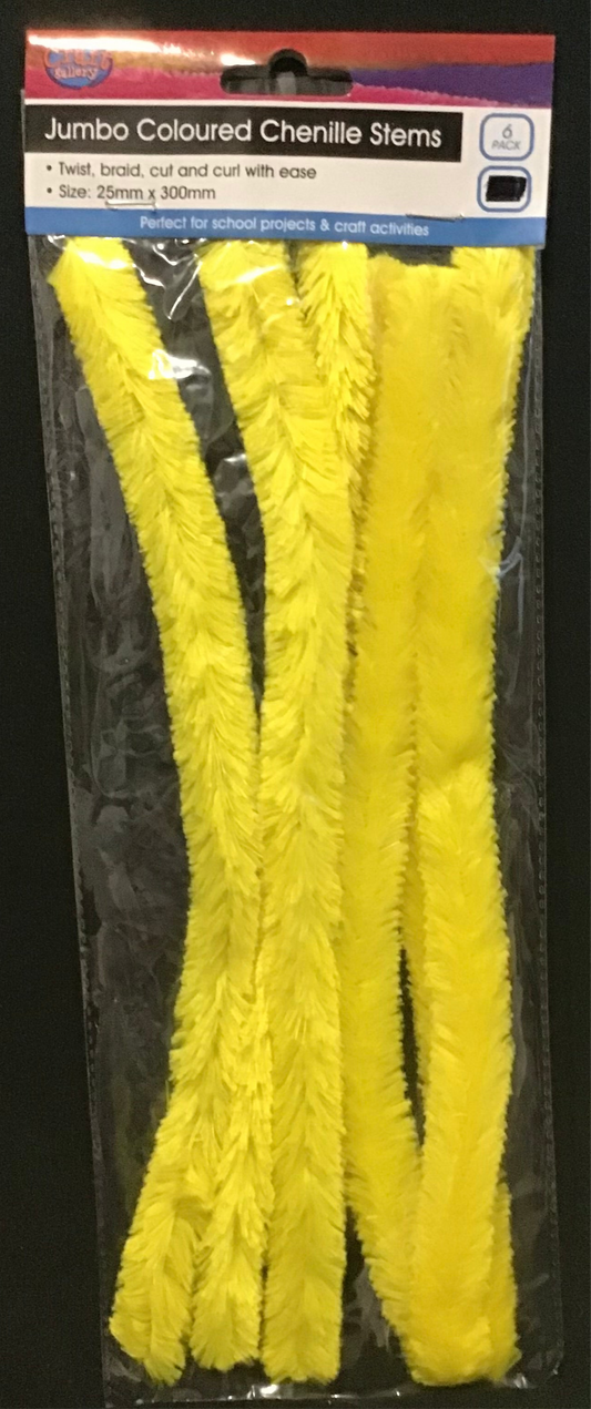 Pipe Cleaners Jumbo - Yellow - Pack of 6 - 30cm