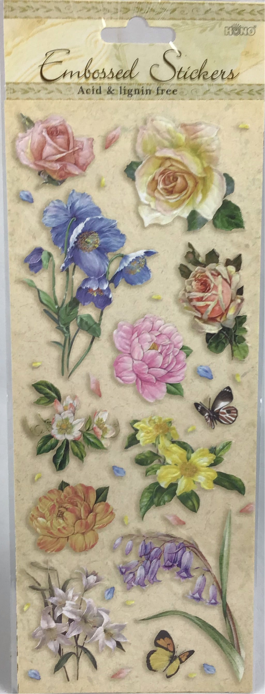 Embossed Stickers - Floral Theme - Pastel tone - 12 pce