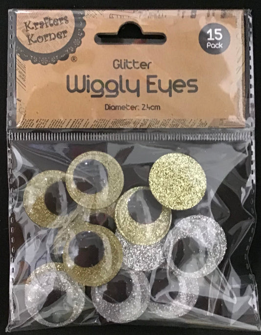 Craft Wiggly Eyes - Gold and Silver Glitter - 15 pk