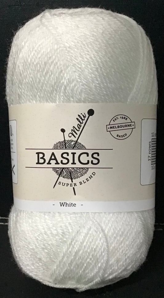 Malli Basics Super Blend Knitting Yarn - 8 Ply - White - 100g - 100% Acrylic