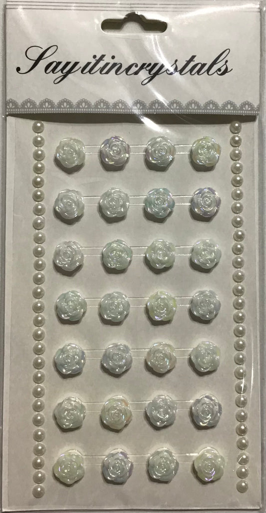 Rhinestones Flowers - White - plus Pearl rhinestones- 1x Sheet