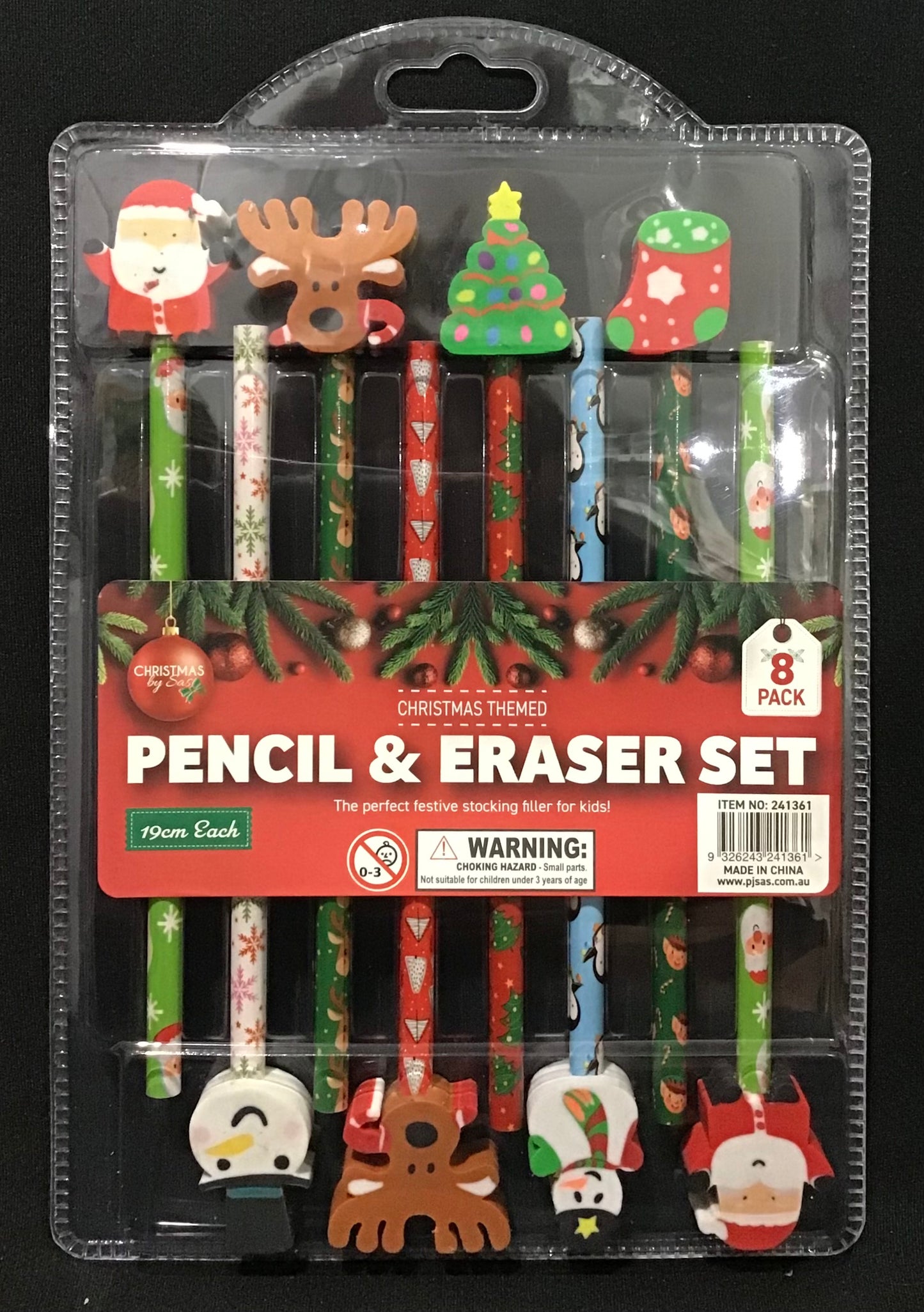 Christmas Themed Pencil and Eraser Set - 8 pk