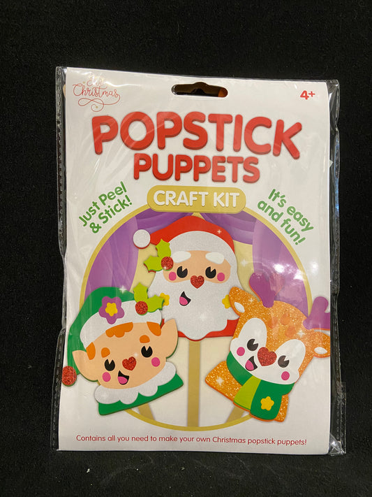 Popstick Puppets Craft Kit - Reindeer/Santa/Elf - Just peel and Stick - 3 pk