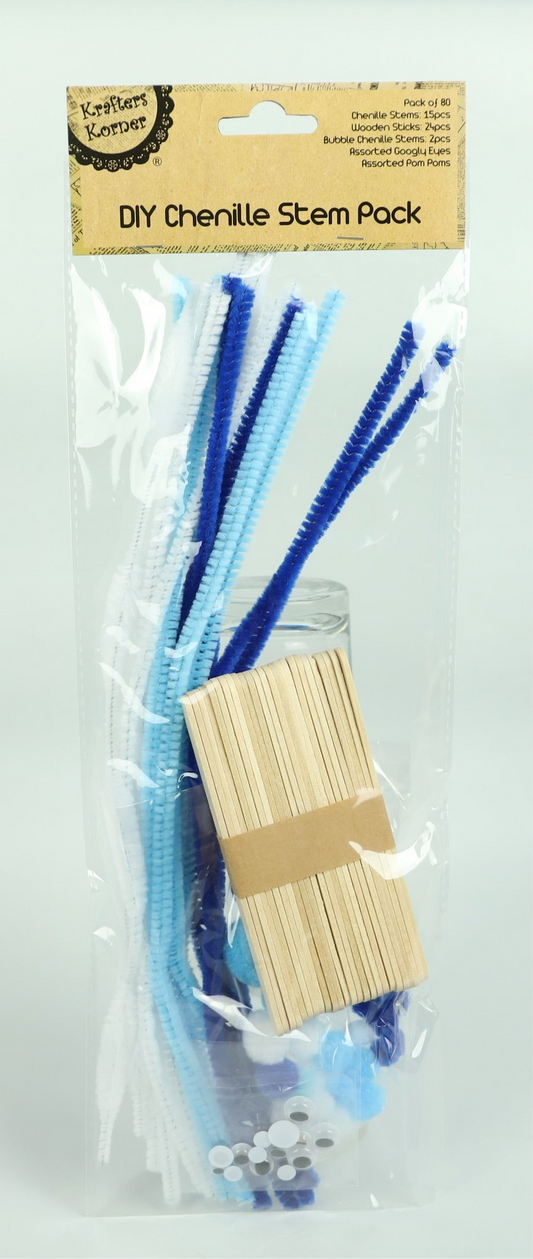 DIY Pipe Cleaners Kit  Chenille Stem- Blues/White Pack of 80