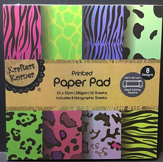 Animal Skin Print - Colourful + Holographic Scrapbooking Papers - 16 sheets - 15x15cm