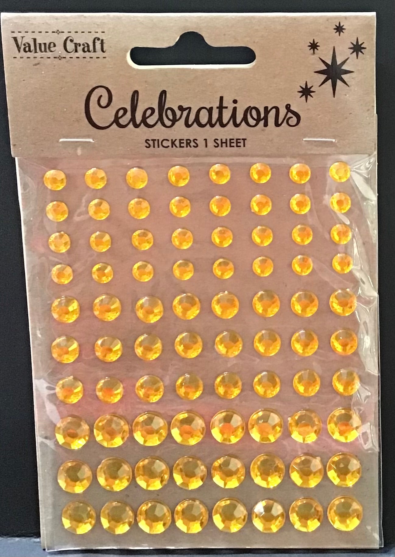 Rhinestone Stickers - Golden Yellow - 3 sizes - 1 sheet - 80pk