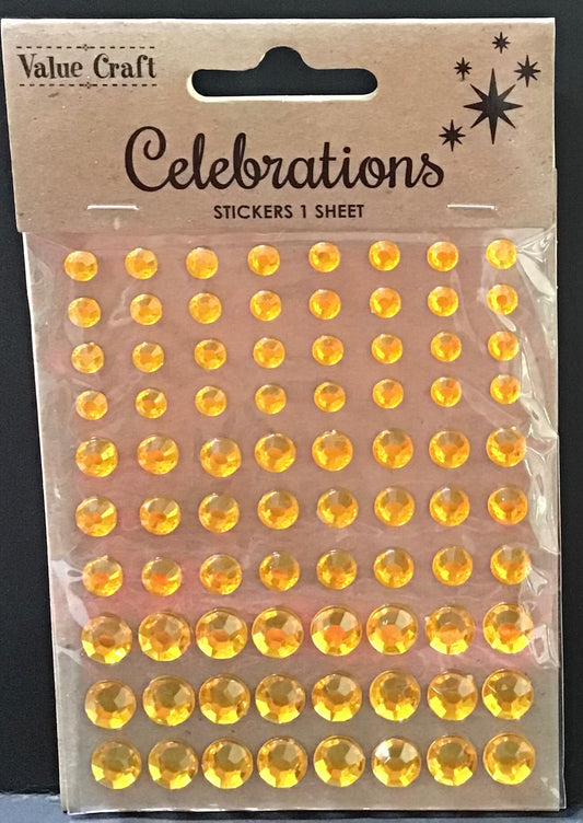 Rhinestone Stickers - Golden Yellow - 3 sizes - 1 sheet - 80pk
