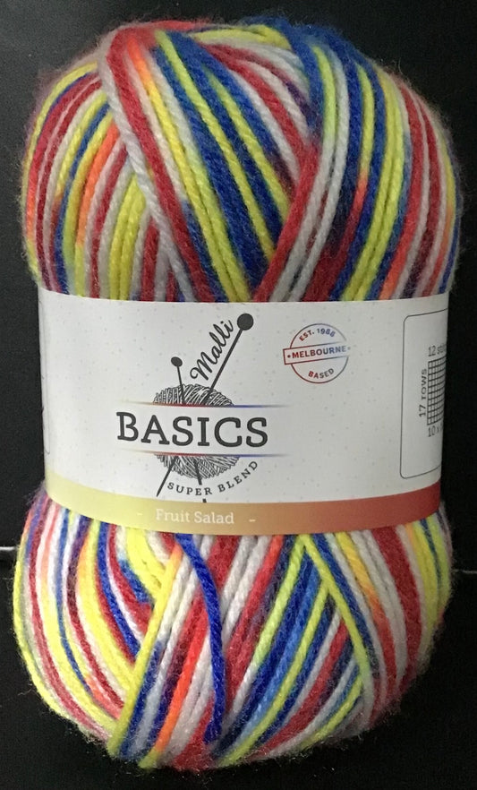 Malli Super Blend Knitting Yarn -4/8 Ply -Fruit Salad-100g -100% Acrylic