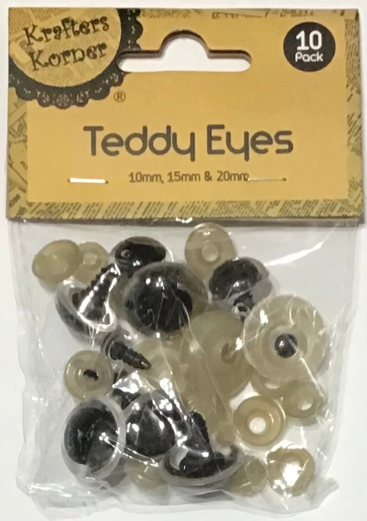 Teddy Eyes - 3 sizes 20,15,10mm - 10 pk