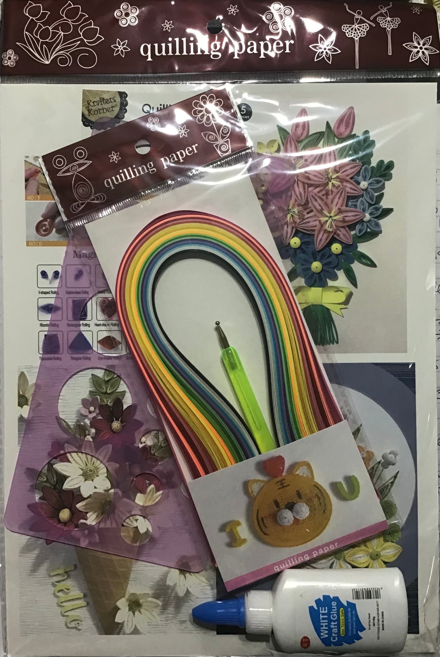 Paper Quilling Kit - 170 Strips/Glue/Tool - Mauve Quilling Tray