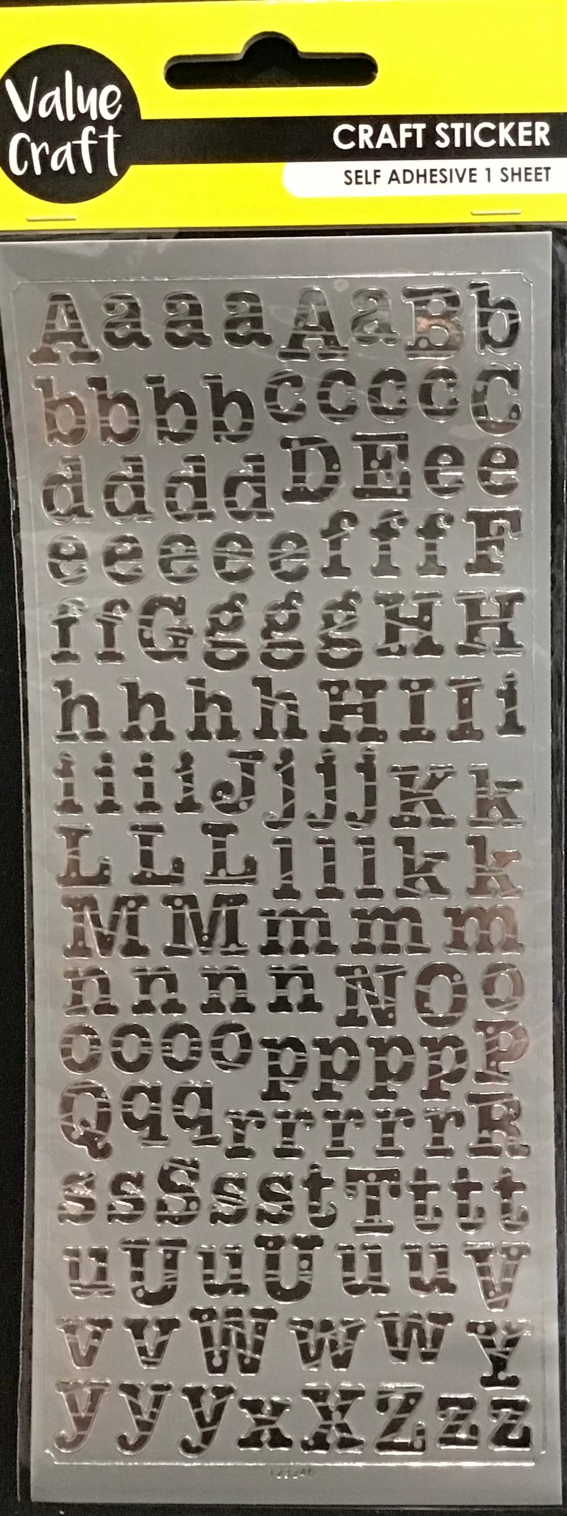 Alphabet Letters Craft Stickers - Silver - 1 sheet - 129pc