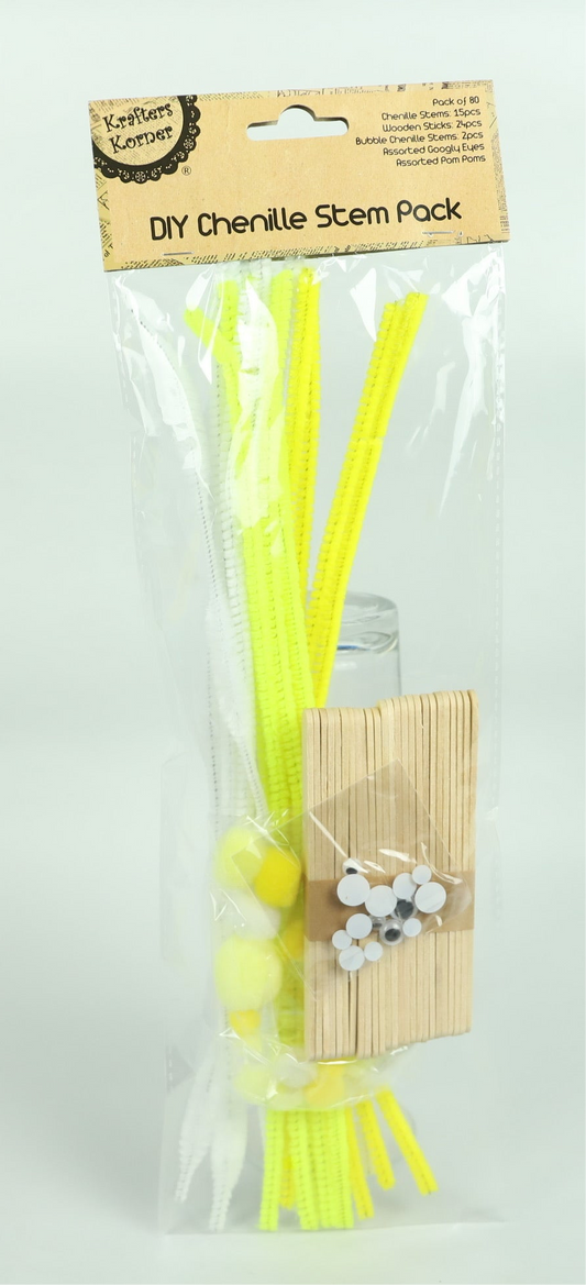 DIY Pipe Cleaners Kit  Chenille Stem- Yellows/White - Pack of 80