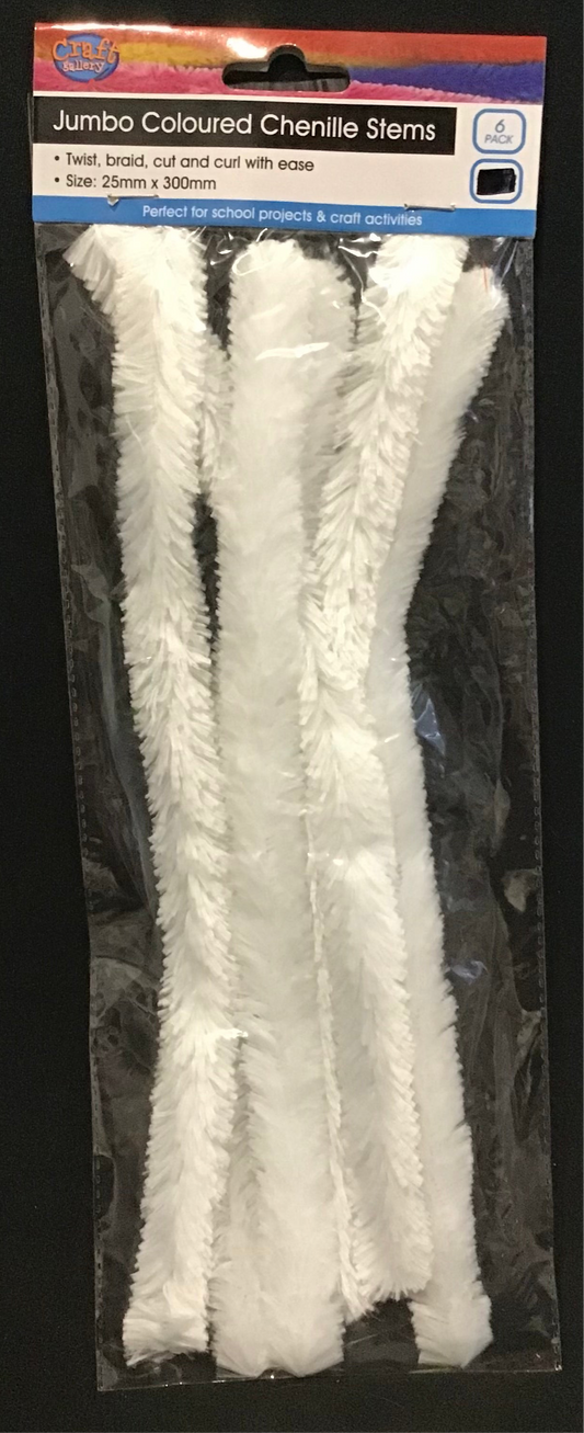 Pipe Cleaners Jumbo - White - Pack of 6 - 30cm