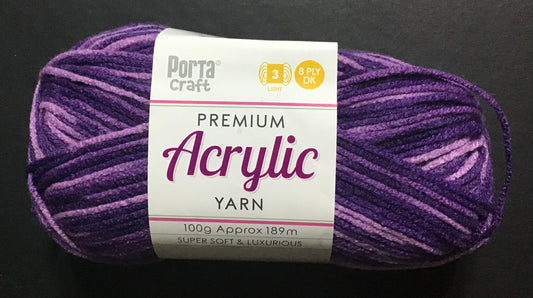 Porta Craft Yarn - 8 Ply - Multi Purple Popper - 100g - 100% Acrylic